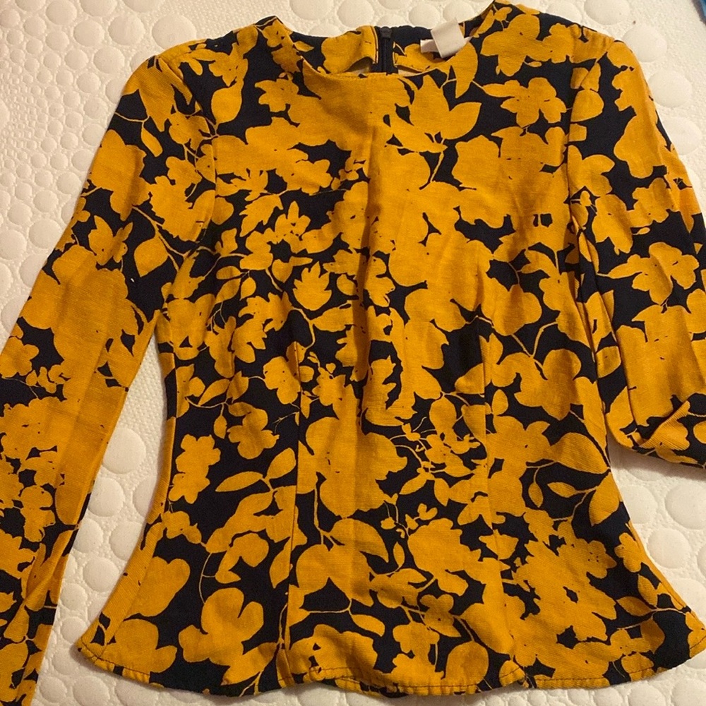H&M peplum top yellow and blue
